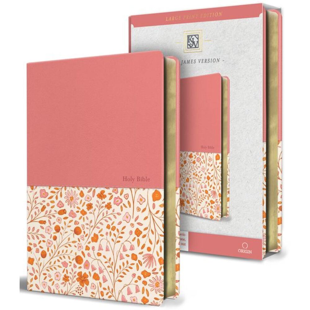 KJV Holy Bible, Large Print Handy Size Format, 2 Piece Pink Floral Leathersoft w
